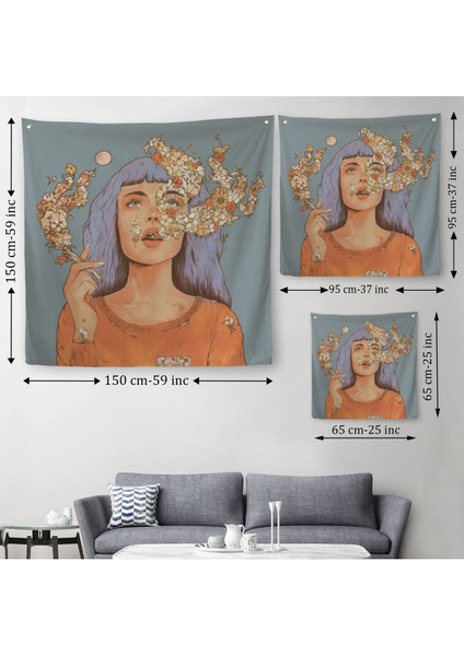 Sigara Içen Kadın Çiçek Detaylı Kanvas Duvar ÖRTÜSÜ-HALISI-5877 modelleri