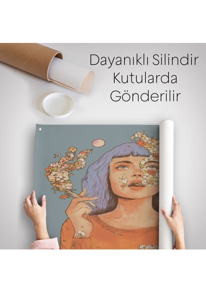 Sigara Içen Kadın Çiçek Detaylı Kanvas Duvar ÖRTÜSÜ-HALISI-5877 indirimleri