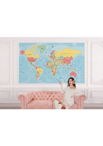 Ingilizce Dünya Haritası Duvar Kağıdı Okyanuslu Eğitici DETAYLI-1080