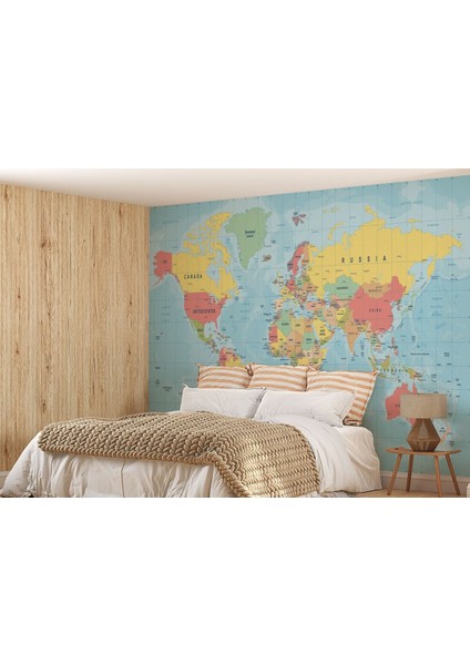 Ingilizce Dünya Haritası Duvar Kağıdı Okyanuslu Eğitici DETAYLI-1080 fiyatları