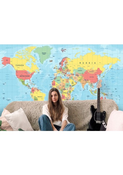 Ingilizce Dünya Haritası Duvar Kağıdı Okyanuslu Eğitici DETAYLI-1080 modelleri