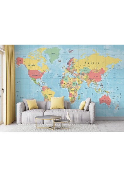 Ingilizce Dünya Haritası Duvar Kağıdı Okyanuslu Eğitici DETAYLI-1080 fırsatları