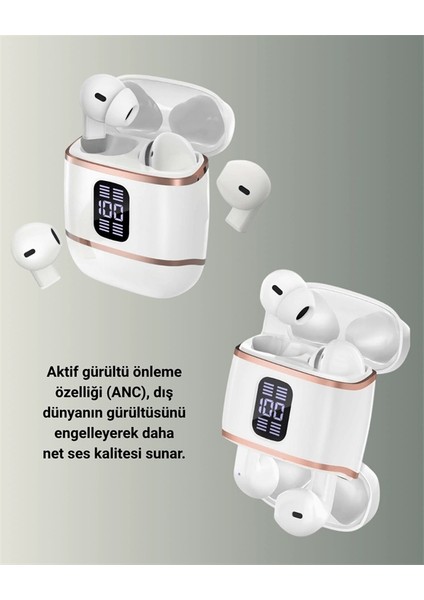 Çift Kulaklıklı Bluetooth Kulaklık - 4 Adet, Anc-Enc, Şarj Kutulu, Dijital Göstergeli