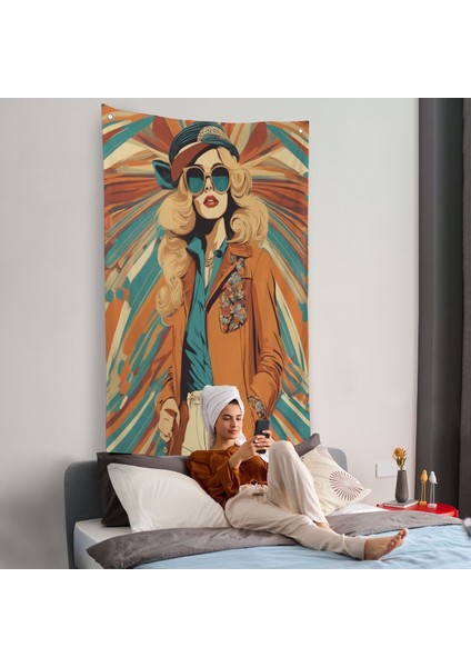 Şapkalı Güzel Retro Kadın Duvar ÖRTÜSÜ-8071 fiyatları