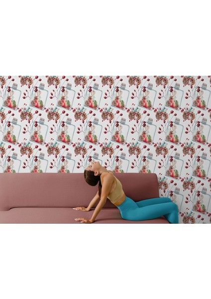 Kuşburnu Ağacı, Renkli Canlı Çiçekler Arka Plan Desenli Dekoratif Duvar KAĞIDI-5590 modelleri