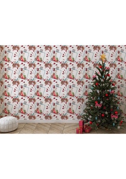 Kuşburnu Ağacı, Renkli Canlı Çiçekler Arka Plan Desenli Dekoratif Duvar KAĞIDI-5590 fırsatları