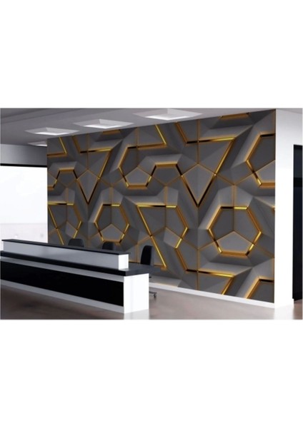 3D Görünümlü Altın Detaylı Geometrik Desen Duvar KAĞIDI-5608 fiyatları