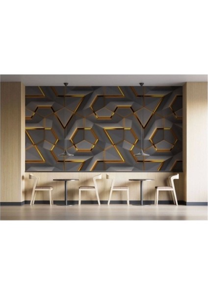3D Görünümlü Altın Detaylı Geometrik Desen Duvar KAĞIDI-5608 fırsatları