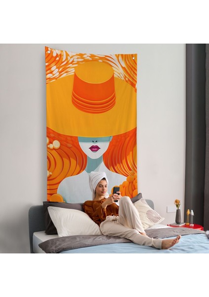 Turuncu Şapkalı Retro Kadın Duvar ÖRTÜSÜ-7561 fiyatları