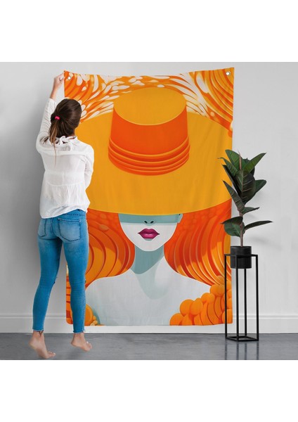 Turuncu Şapkalı Retro Kadın Duvar ÖRTÜSÜ-7561 modelleri