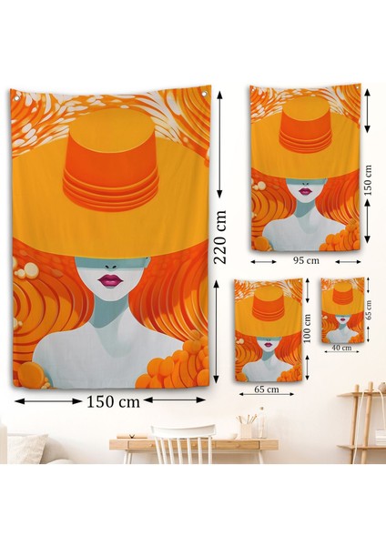 Turuncu Şapkalı Retro Kadın Duvar ÖRTÜSÜ-7561 fırsatları