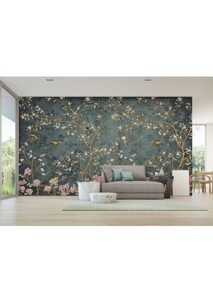 Tropical Ağaç Yaprakları ve Kuşlar Duvar KAĞIDI-5616