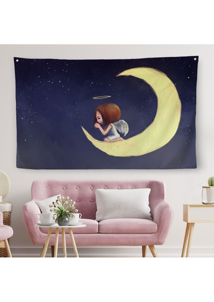 Ay'da Diz Çöküp Dua Eden Melek Kızın Duvar ÖRTÜSÜ-HALISI-1210