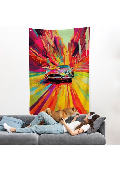 Renkli Klasik Araba Duvar ÖRTÜSÜ-7857