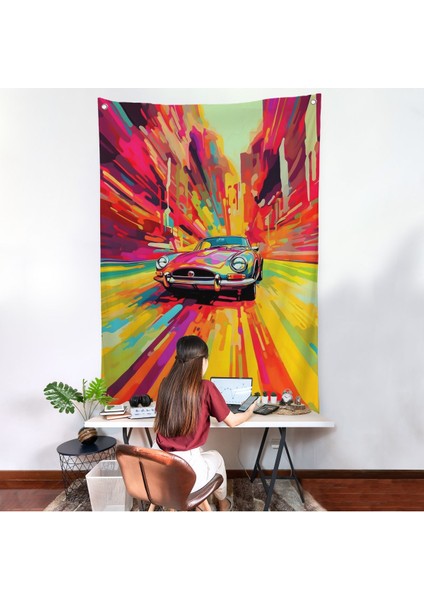 Renkli Klasik Araba Duvar ÖRTÜSÜ-7857