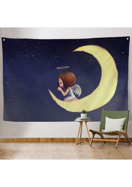 Ay'da Diz Çöküp Dua Eden Melek Kızın Duvar ÖRTÜSÜ-HALISI-1210