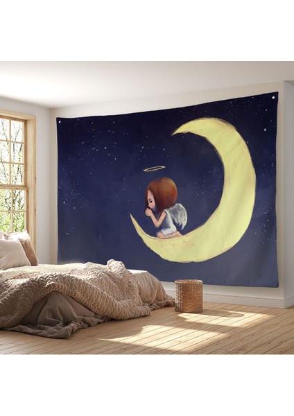 Ay'da Diz Çöküp Dua Eden Melek Kızın Duvar ÖRTÜSÜ-HALISI-1210