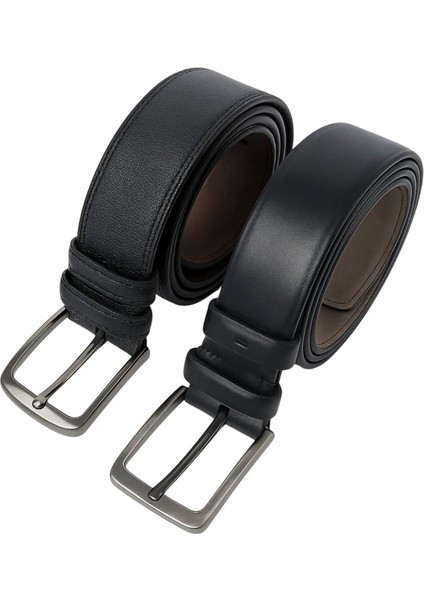 Erkek Kemer Siyah 2'li Kot ve Kumaş Pantolon Kemeri