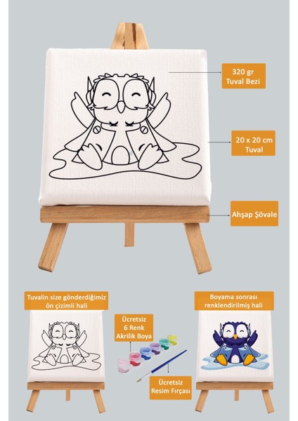 Sevimli Mavi Penguen, Çocuk Eğitici Tuval Boyama Hobi SETI-9109