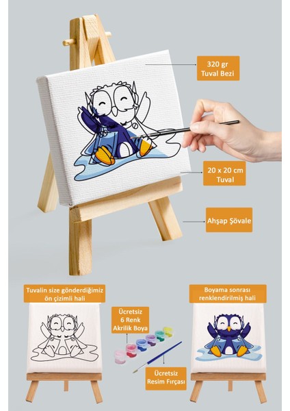 Sevimli Mavi Penguen, Çocuk Eğitici Tuval Boyama Hobi SETI-9109 fiyatları