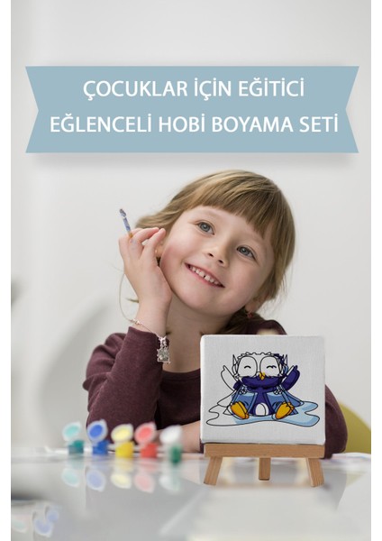 Sevimli Mavi Penguen, Çocuk Eğitici Tuval Boyama Hobi SETI-9109