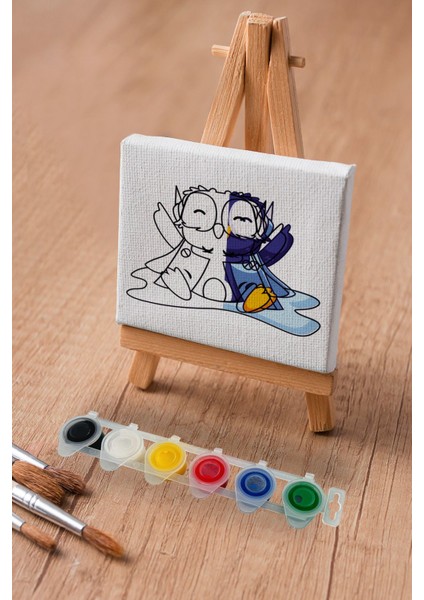 Sevimli Mavi Penguen, Çocuk Eğitici Tuval Boyama Hobi SETI-9109