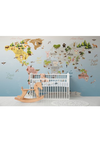 Dünya Haritası Çocuk ve Bebek Odası Hayvanlar Alemi Duvar KAĞIDI-3824 fiyatları