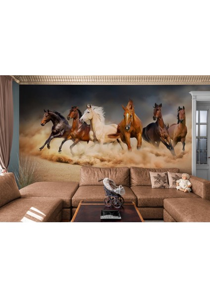 Koşan Atlar Dekoratif 23 Nisan Duvar KAĞIDI-1126