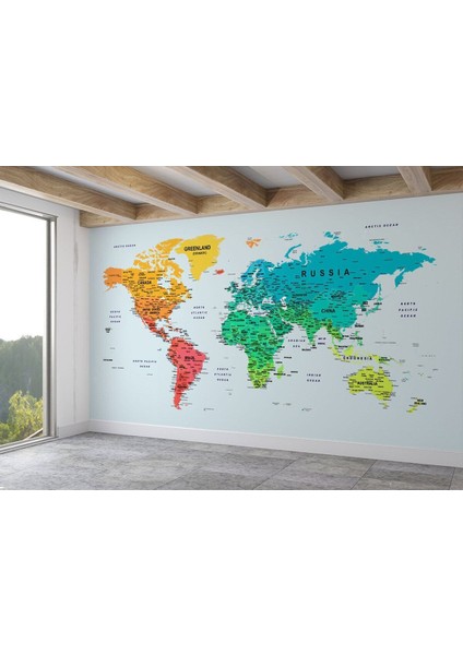 Sybr SERI001 Renkli Dünya Haritası Duvar Kağıdı Detaylı Ülke ve BAŞKENTLI-1782 fiyatları