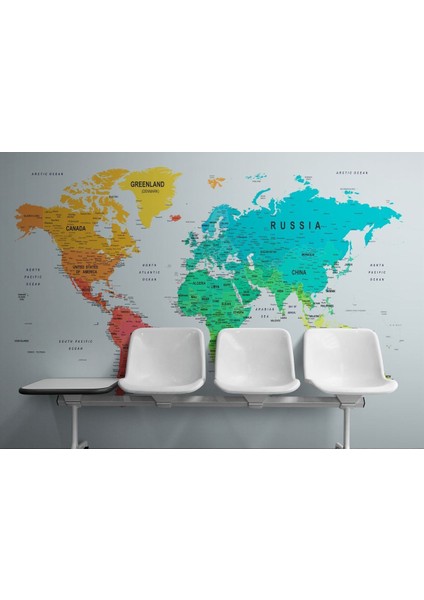 Sybr SERI001 Renkli Dünya Haritası Duvar Kağıdı Detaylı Ülke ve BAŞKENTLI-1782 fırsatları