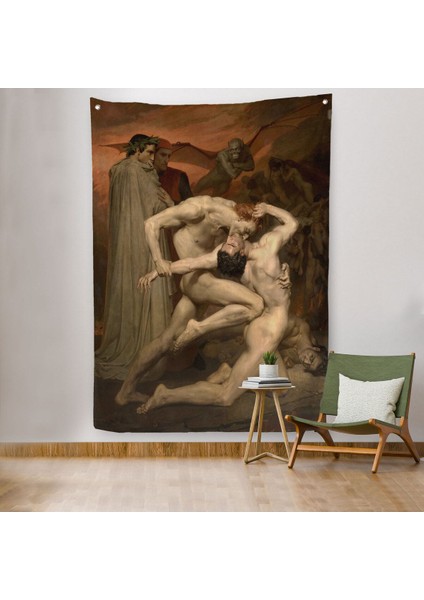 Dante ve Virgil Cehennemde William Adolphe Bouguereau Klasik Duvar Örtüsü - HALISI-5265