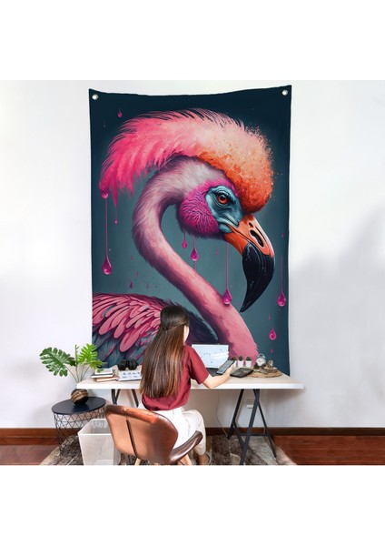 Pembe Hippi Filamingo Duvar ÖRTÜSÜ-7869