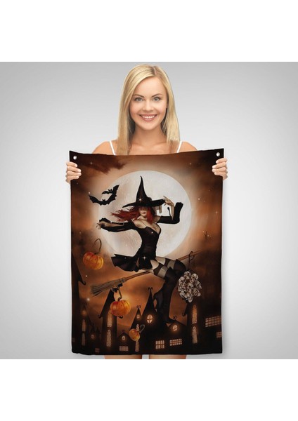 Süpürge ile Uçan Cadı, Cadılar Bayramı Hediyesi, Hellowen Duvar Örtüsü - Halısı -6271 fiyatları