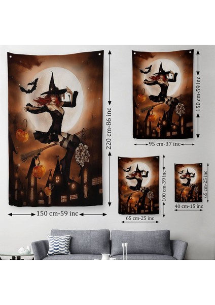 Süpürge ile Uçan Cadı, Cadılar Bayramı Hediyesi, Hellowen Duvar Örtüsü - Halısı -6271 modelleri
