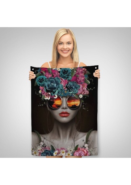 Renkli Çiçekler Ile Güzel Kadın Dekoratif Duvar Örtüsü - Halısı -6188 fiyatları