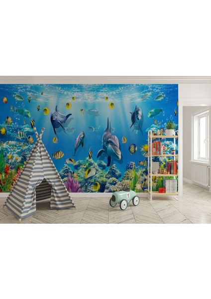 Deniz Altında Sevimli Yunus Balıkları Duvar KAĞIDI-5614