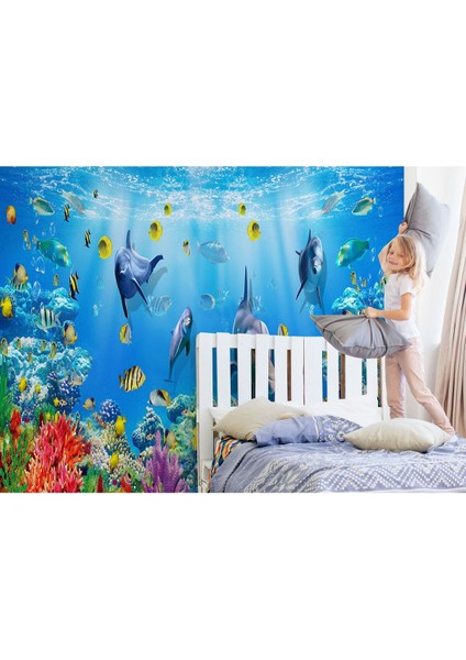 Deniz Altında Sevimli Yunus Balıkları Duvar KAĞIDI-5614 fırsatları