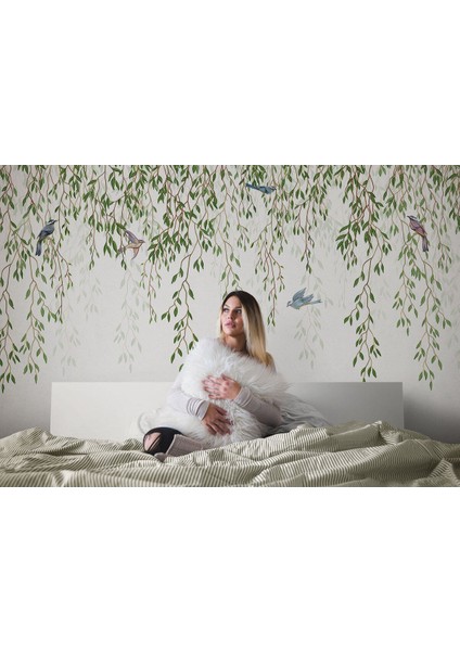 Sarmaşıktaki Kuşlar Desenli Duvar KAĞIDI-5613 fırsatları