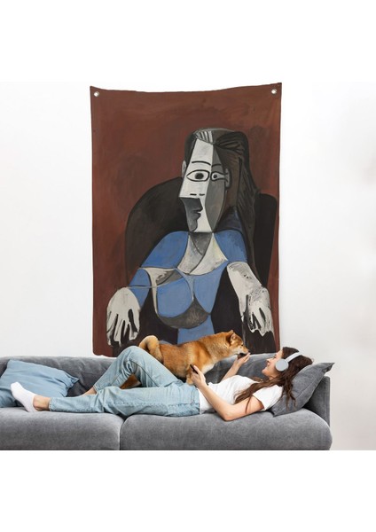 Pablo Picasso - Koltukta Oturan Soyut Kadın Duvar ÖRTÜSÜ-7296