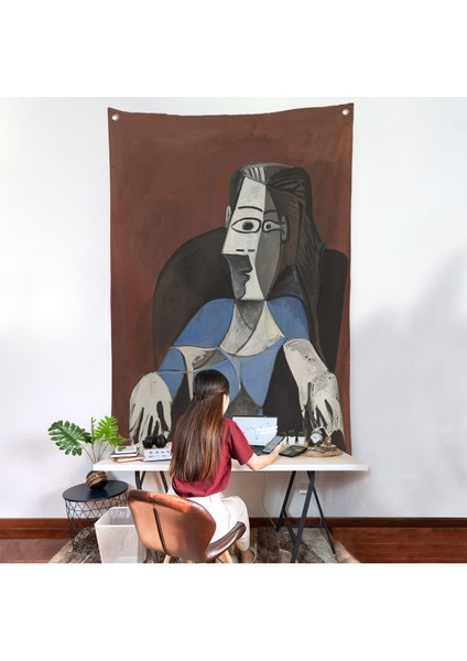 Pablo Picasso - Koltukta Oturan Soyut Kadın Duvar ÖRTÜSÜ-7296