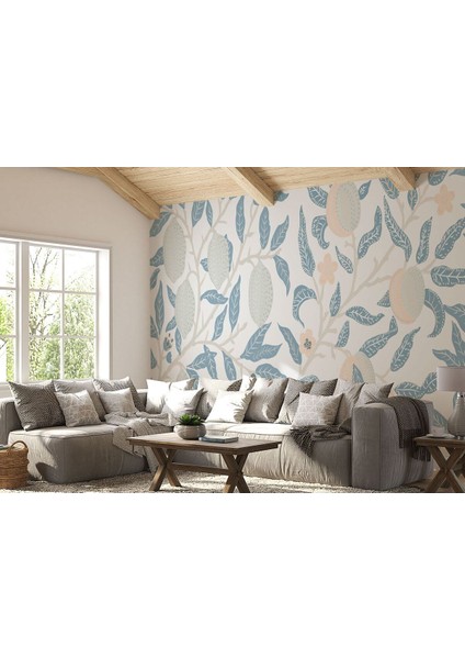 Hg Mavi Pastel Yapraklar Duvar KAĞIDI-5642 fiyatları