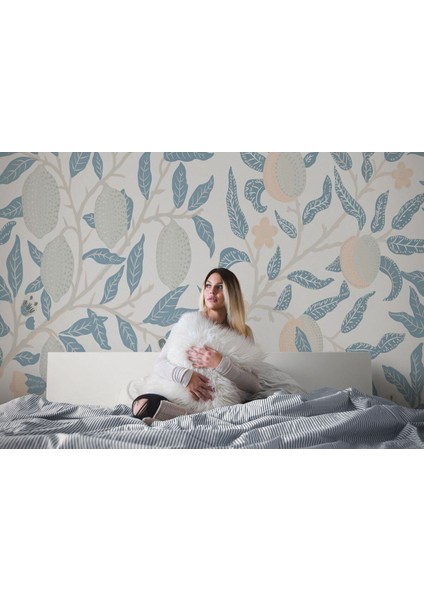 Hg Mavi Pastel Yapraklar Duvar KAĞIDI-5642 fırsatları