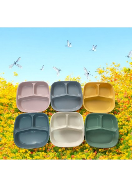 3 Bölmeli Kahvaltı Tabağı Plastik Piknik Kamp Çerez Yemek Servis Tabağı 21,5X23X3,5CM fiyatları