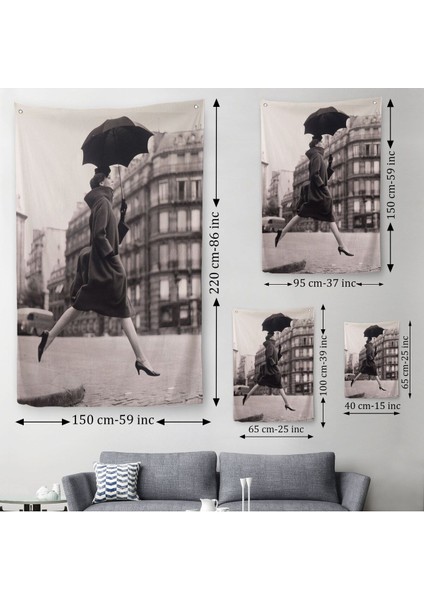 Carmen Sokakta Bir Su Birikintisinin Üzerinden Şemsiyeyle Atlıyor Duvar Örtüsü - HALISI-5286 modelleri