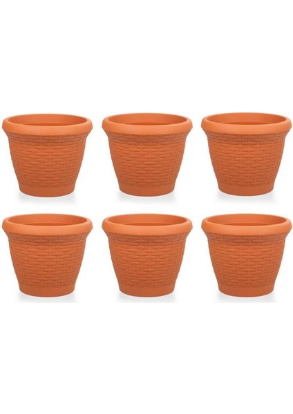 SO-HS02 Plastik Hasır Desenli Saksı 6 Lt Kiremit 6 Adet