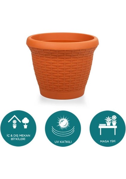 SO-HS02 Plastik Hasır Desenli Saksı 6 Lt Kiremit 6 Adet fırsatları