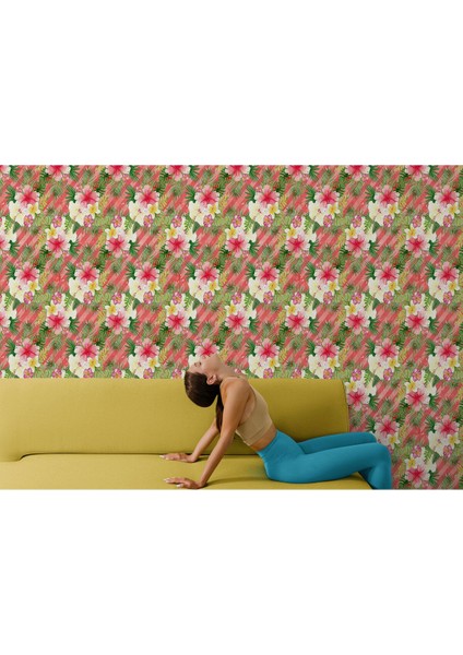 Çiçek ve Yaprak Desenli Duvar KAĞIDI-5578 fırsatları