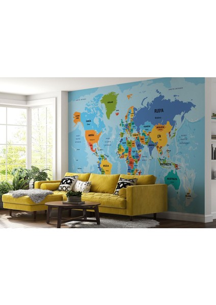 Türkçe Dünya Haritası Ülke Başkentli ve Okyanuslu Dekoratif Duvar KAĞIDI-2260 fiyatları