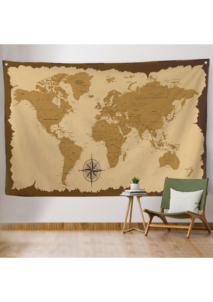 Duvar Örtüsü / Halısı Eskitme Vintage Kanvas Kumaş Dünya HARITASI-3958 fiyatları