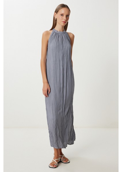 Kırışık Efektli Yazlık Keten Elbise LGK0005 Gri fiyatları